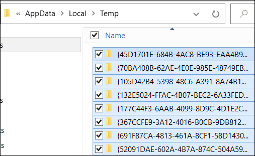 Presione Ctrl + A para seleccionar todos los archivos temporales.