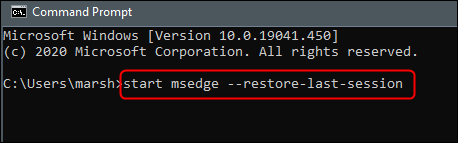 Iniciar el borde con el comando restaurado de la sesión anterior