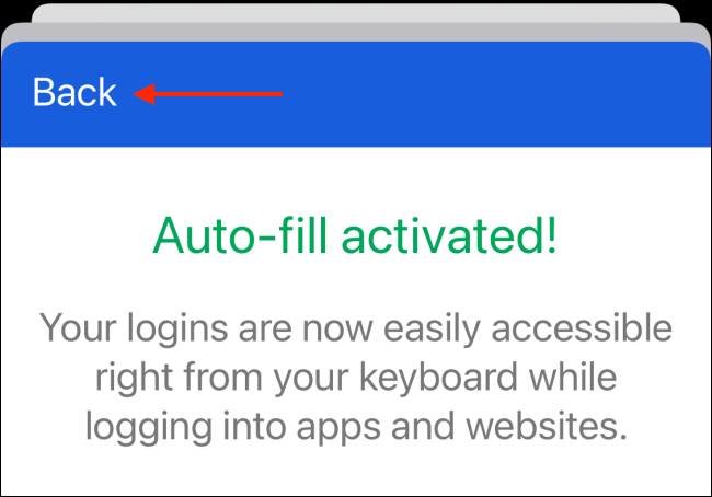 Touch the back button after authentication