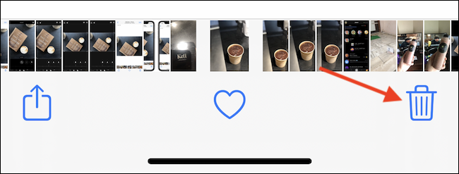 Tocca il pulsante Elimina (cestino per la carta) nell'angolo in basso a destra per eliminare la foto o il video.