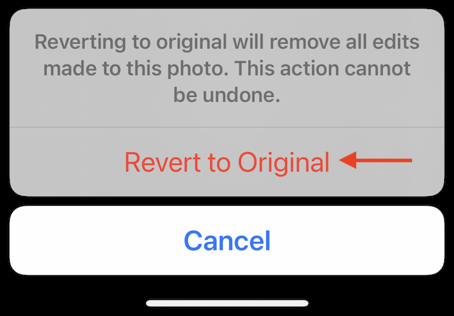 Elija la opción "Revertir al original" para revertir la foto a su estado original. 