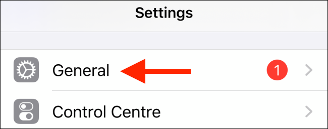 Appuyez sur Général depuis l'application Paramètres