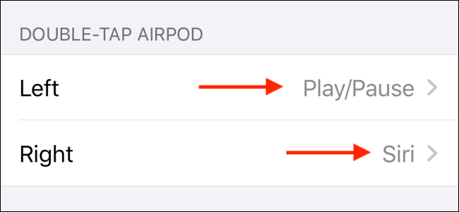 Tap Left or Right to change the double tap gesture on AirPods
