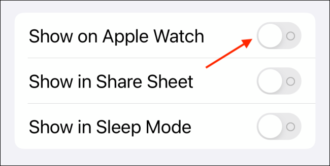 Toque Alternar siguiente para mostrar en Apple Watch