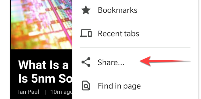 Seleccione el botón "Compartir" en el menú de Chrome.