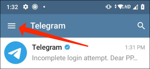Toca el menú de tres líneas en Telegram para Android