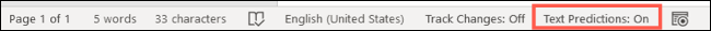 Predicciones de texto activadas en la barra de estado de Word
