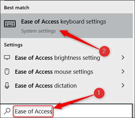 Escriba "Facilidad de acceso" en la barra de búsqueda de Windows y haga clic en la opción "Facilidad de acceso" en los resultados de la búsqueda.