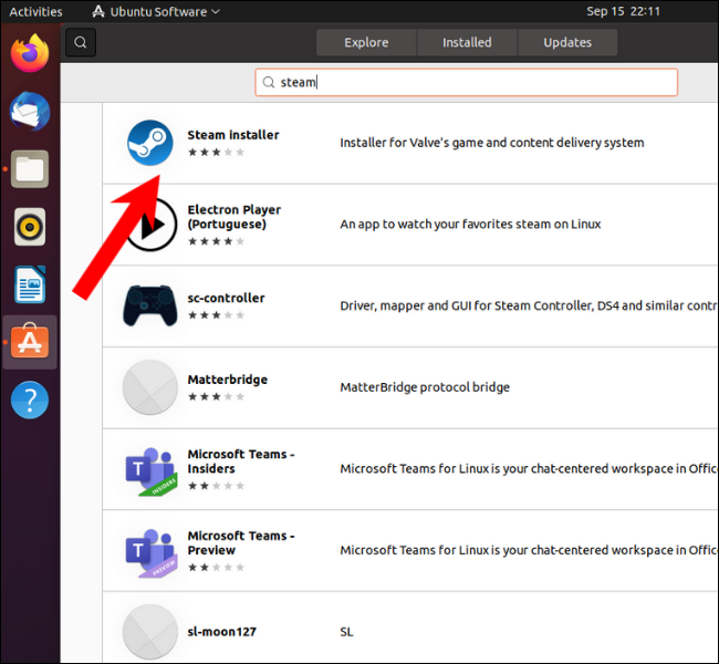 Encuentra Steam Installer en el software de Ubuntu