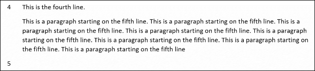 Un ejemplo de números de línea a los que les falta un párrafo en Word