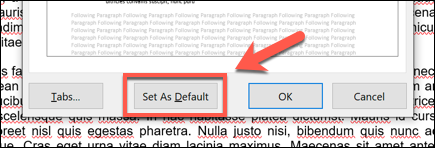Haga clic en la opción "Establecer como predeterminado" en la parte inferior de la ventana para aplicar los cambios al documento en su totalidad o a todos los documentos futuros.