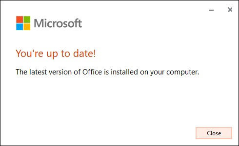 los "Estás actualizado" mensaje que confirma que Microsoft Office actualizó correctamente su software.
