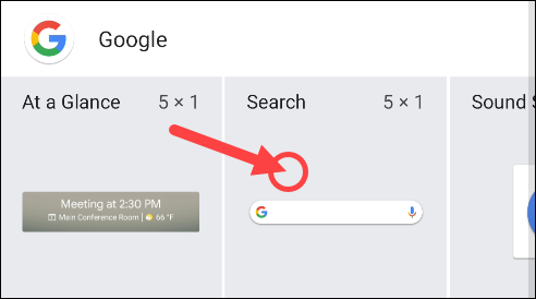 Mantén presionado el widget "Buscar" de Google.