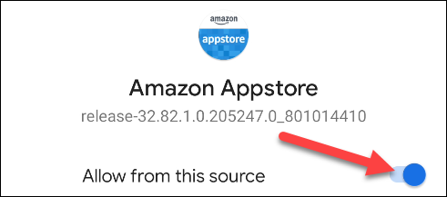 El botón "Permitir desde esta fuente" en la tienda de aplicaciones de Amazon.