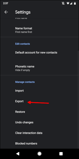 Configuración de contactos de Android