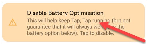 deshabilitar el banner de optimizaciones de batería