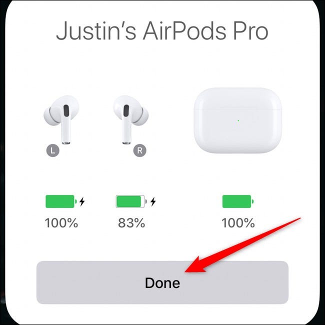 Emparejamiento Apple AirPods Pro con iPhone Tap Done
