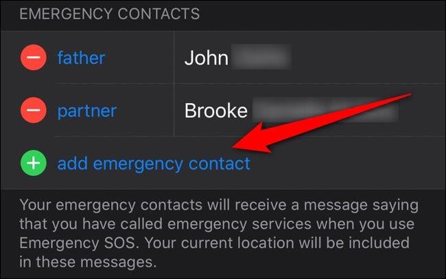 Apple iPhone Health App Sélectionnez Ajouter un contact d'urgence