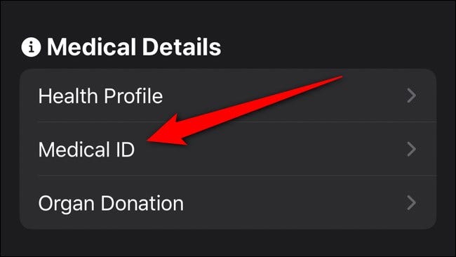 Aplicación de salud para iPhone de Apple Seleccionar identificación médica