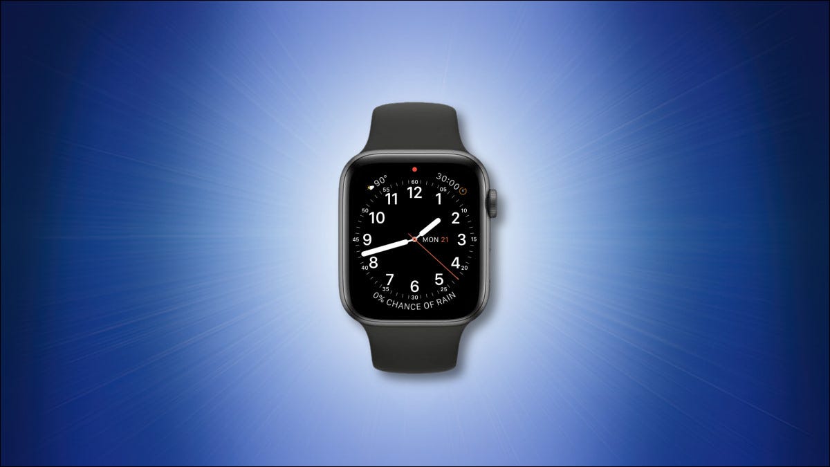 Apple Watch con un punto de notificación rojo sobre un fondo azul.