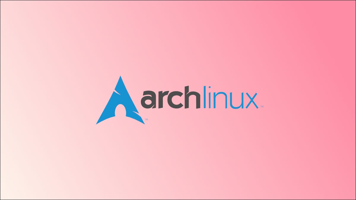 Logotipo de Arch Linux en un degradado rosa y blanco