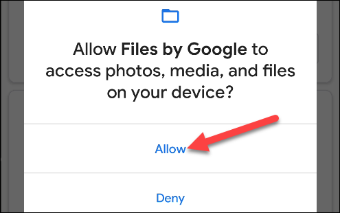 Toca "Permitir" para que Google acceda a tus archivos.