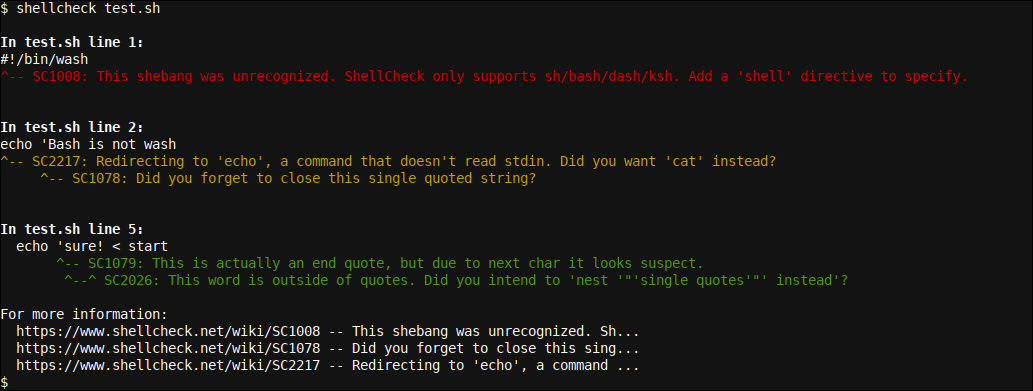 Shellcheck output 1