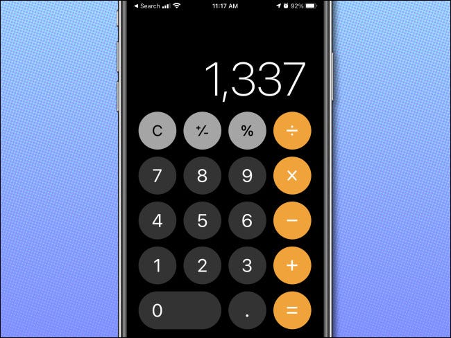 La aplicación iPhone Calculator en una orientación vertical, mostrando el modo normal.