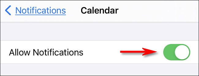En la configuración de iPhone, active las notificaciones de Calendario.