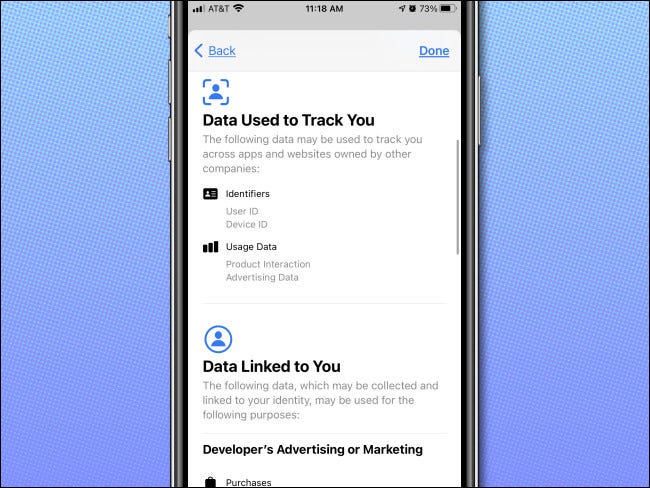 Detalles de privacidad de App Store en iPhone