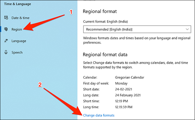 Modificare i formati dei dati in Windows 10