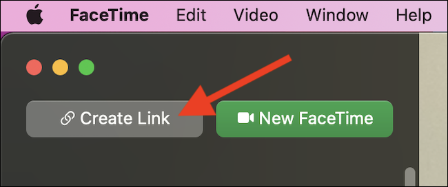 Haga clic en el botón "Crear enlace" en FaceTime en Mac