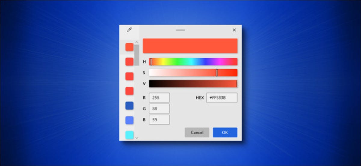 Ventana de selector de color de PowerToys sobre fondo azul