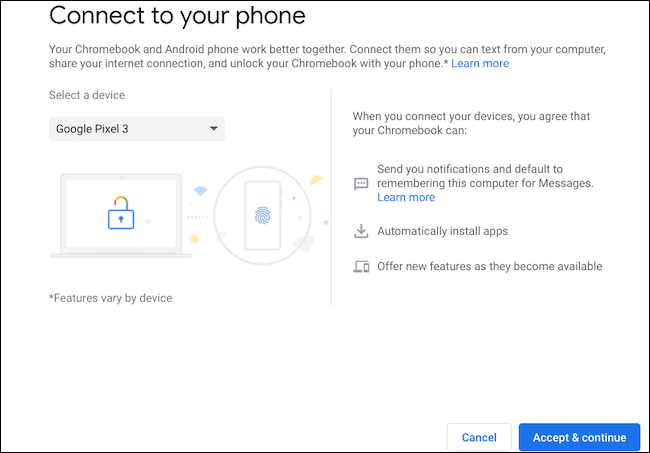 Selecione o telefone Android para conectar ao Chromebook