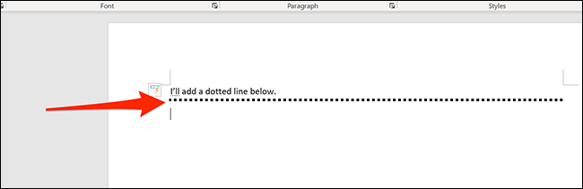 Los asteriscos se convertirán en una línea de puntos en la ventana de Word.