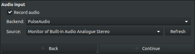 Configuración de audio de SimpleScreenRecorder