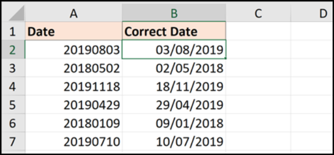 Usando a fórmula DATE com números de 8 dígitos