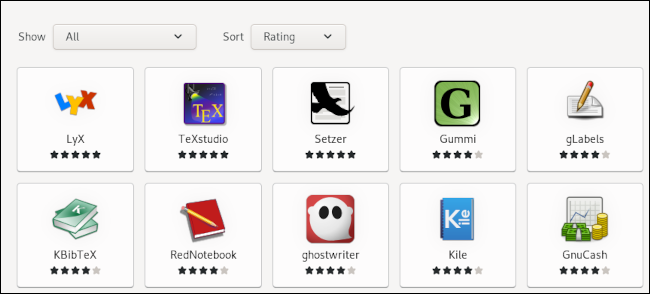 Varias aplicaciones enumeradas en la tienda de software de Debian 11