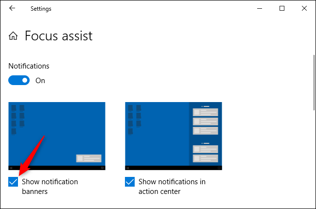 Deshabilitar los banners de notificación para una aplicación en la configuración de Windows 10.