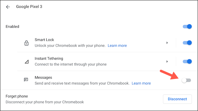 Desconectar los mensajes de Android de la Chromebook