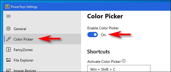 Seleccione "Selector de color" y luego asegúrese de que "Habilitar selector de color" esté activado.