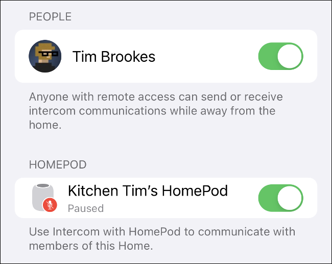 Active los HomePods y las cuentas de todas las personas que desee que tengan acceso a la función de intercomunicador.
