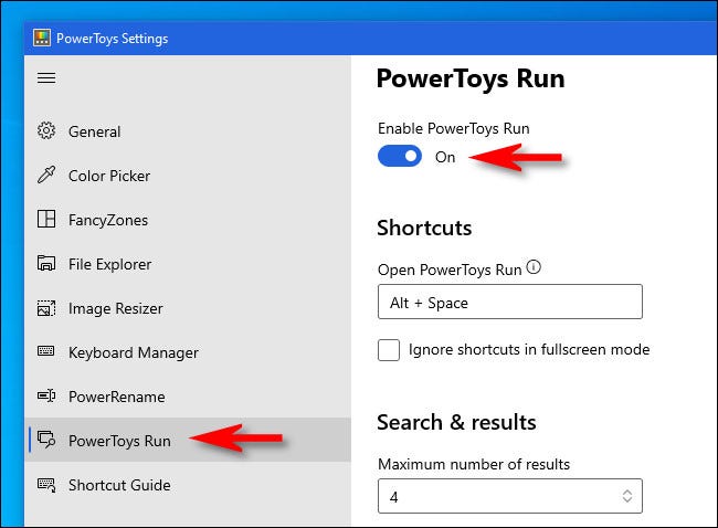 Make sure that "Enable PowerToys Run" is on.