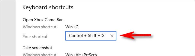 Click the shortcut box in the Xbox game bar and enter a keyboard shortcut.
