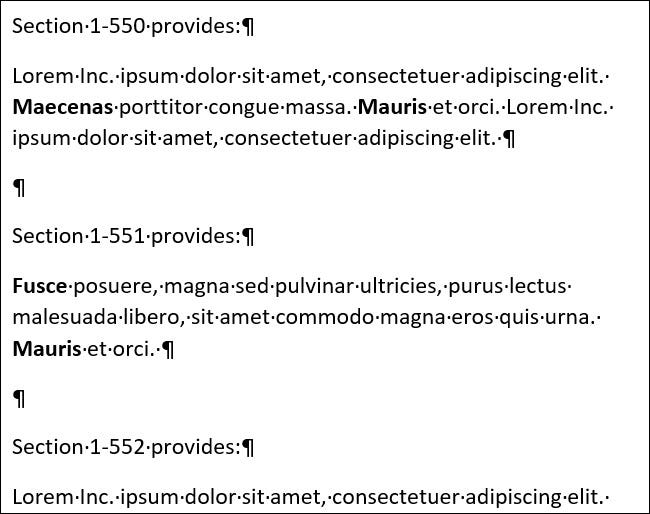 Documento de Word donde aparece la palabra "sección"