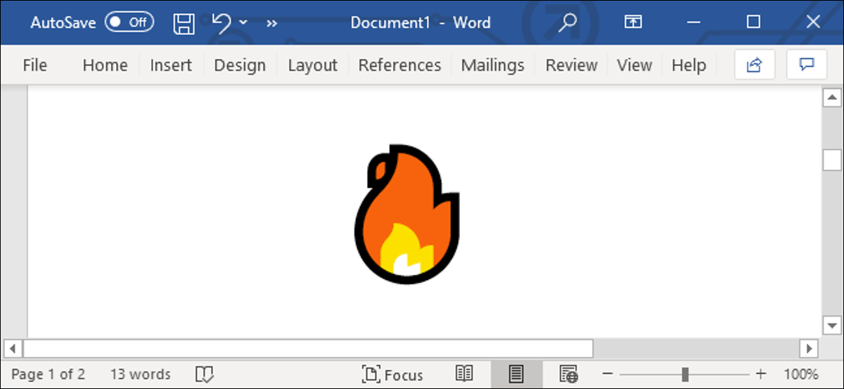 El popular emoji de fuego en un documento de Word.