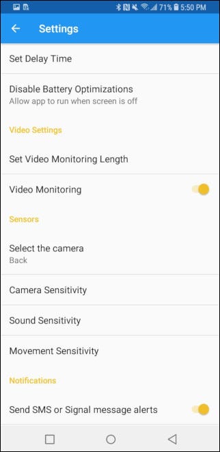 Monitoreo de video habilitado en la página de configuración de Haven