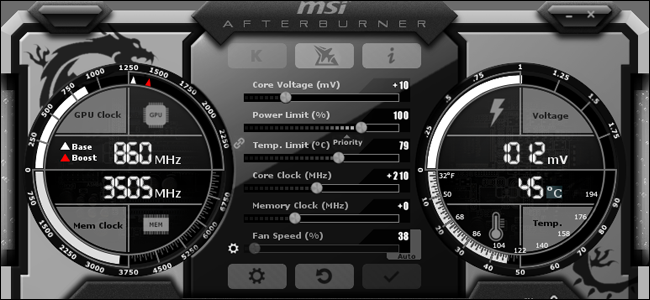 La interfaz MSI Afterburner.