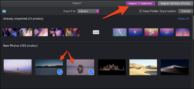 Pantalla de importación de la aplicación Fotos de macOS