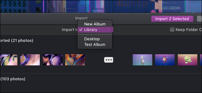 Opciones de importación de la aplicación Fotos de macOS